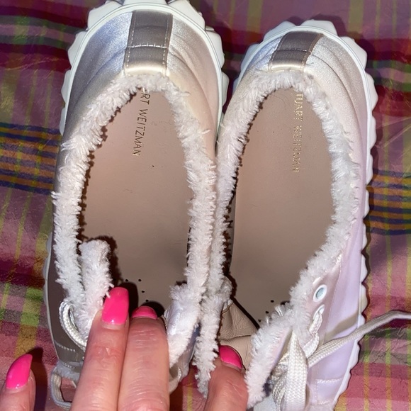 Stuart Weitzman Fringie Cover Story white silk satin sneaker sz 9.5 - Picture 8 of 10
